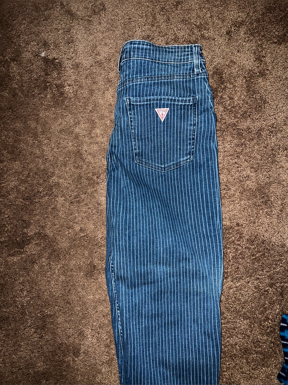 Guess Pinstripe Straight-Leg Jeans in Dark Blue 29